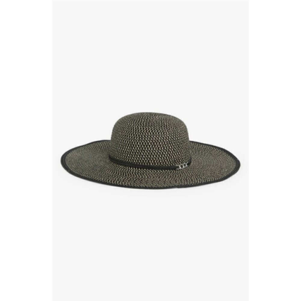💕NORDSTROM RACK💕 Two Tone Straw Floppy Hat ~ OS Black Combo NWT
